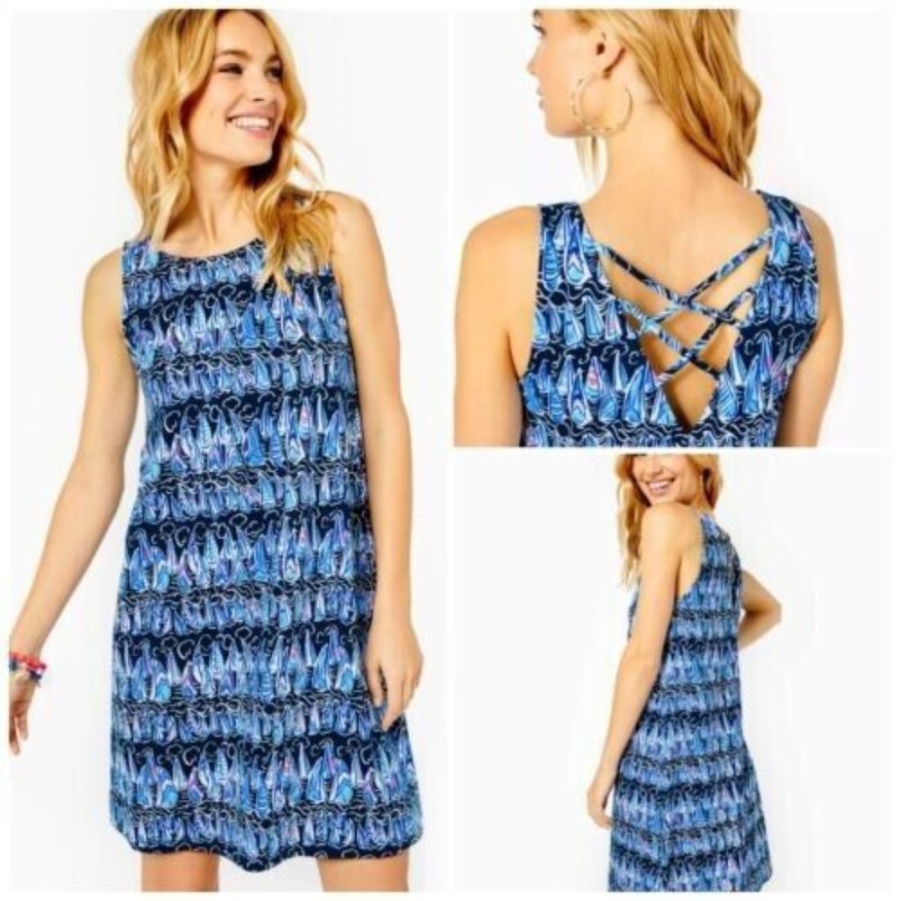 LILLY PULITZER KRISTEN LOW TIDE NAVY SAILS AND STRIPES SWING DRESS L